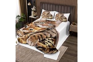 TBRAND Katze Steppdecke Niedliches Tiermuster Tagesdecke 240x260cm für Kinder Jungen Mädchen 3D Tier Bettüberwurf Schöne Wohndecke Dekor 3St