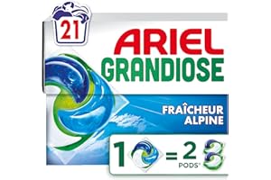 Ariel Grandiose PODS, Lessive Liquide En Capsules 21 Lavages, Fraîcheur Alpine 2 X Action Détachante et Anti-Odeur