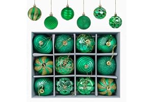 Gxhong Bolas de Navidad, 12 Piezas Adornos de decoración de árboles de Navidad, Bolas Brillantes y Mate ∅ 6CM (Verde)