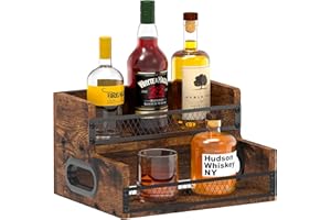 Alyoen Weinständer, Flaschenregal, Weinschrank aus Holz mit Tablett, Mini Bar, 2-stufiges Barregal für Schnapsflaschen, 8-Flaschen Barschrank, Bar Display, l für Wein und Whiskey