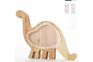Wivico Huchas Originales para Niños Hucha Madera con Letras de A-Z, Personalizadas Hucha Infantil Hucha Transparente Mealheiro Criança de Cumpleaños/Decoración del Hogar/Recuerdo（Dinosaurios B）