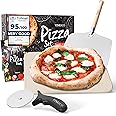 Pizza Stone for Oven & Grill with Peel and Cutter | Focaccia Bread Cooking Set | Baking Kit & Recipe Book, Paddle | Platter for Gas & Charcoal BBQ Accessory | Bake Pastries, Tarts Calzone & Pitas