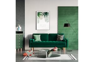 ‎VESGANTTI Vesgantti 2 Sitzer Sofa, Kleines Samtsofa Couches mit 2 Wurfkissen, Modern 2er Gästesofa mit Armlehne, Getuftetes Zweisofas für Wohnzimmer/Wohnung/Büro, 148,5 x 78 x 85cm, Grün