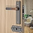 Plantex Heavy Duty Door Lock – Bathroom Door Lock/Mortise 8inch Keyless Plate Handle Set for Home/Bathroom/Store Room/Balcony/Office with Baby Latch (8114, Satin Black & PVD Choco)