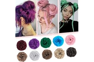 SILK-CO Moño Postizo Rizado con Goma (Más Grueso) 1PCS Se Ve Natural Coletero Peinado Alto Extensiones de Pelo Sintético Rizado Ondulado Postiz-45g-#Vino Tinto Claro