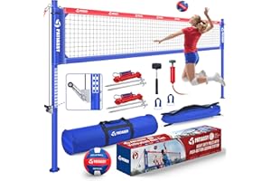 Patiassy Volleyball Net for Outdoor Backyard, Heavy Duty Professional Sand Volley Ball Set with Boundary Lines, Portable 32FT Net with Crank System and Adjustable Height for Beach Play