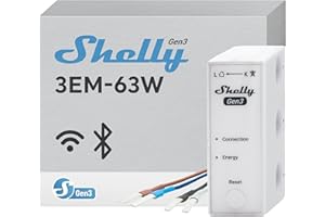 Shelly 3EM-63W Gen3, WLAN-Energiemessgerät für Drei- oder Einphasenanlagen, Echtzeit-Vier-Quadranten-Messung, Keine Lastschwelle, Photovoltaik-kompatibel, Kein Hub Erforderlich