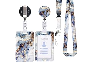 Zemolo Porte Badge de Carte d'Identification avec Cordon Tour de Cou, Porte-cartes Swivel Lobster Clasp avec Lanières Rétractables pour Cartes d'étudiant d'infirmière Clés Caméra Marbre Blanc