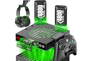 LVVIL Ventilador Xbox Series S & X Auto, Cargador Mando Xbox Series X con 2 x 4800 mWh Baterías Recargables, Enfriador Xbox Series X Accesorios Xbox