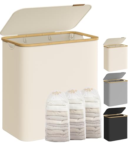 Cesto Per Biancheria 140L Con Coperchio - 3 Sacchetti Rimovibili, Tessuto Oxford, Pieghevole, Nero - Foto 8