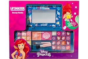Lip Smacker Princess Ariel Beauty Palette, Zestaw Upominkowy do Makijażu z Kolorowymi Błyszczykami, Kremami, Różami i Bronzerem dla Wyglądu Księżniczki, w Tym Akcesoria do Makijażu i Lusterko