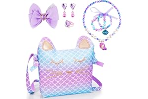 Hapikids Handtasche für Mädchen, Spielzeug ab 2 3 4 5 Jahre Mädchen Geschenke Mädchen 2 3 4 5 6 Jahre Meerjungfrau Schmuck Set für Kinder Kinderschmuck Geburtstagsgeschenk Mädchen 2 3 4 5 6 Jahre