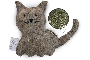 CATLABS nachhaltiges Katzenspielzeug 'Kuschelige Katze' mit Katzenminze | Faire Handarbeit für Deine Katze | Aus natürlicher Schafwolle ohne Polyester | Füllung aus 100% Katzenminze | Nachfüllbar