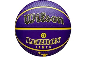 Wilson Pallone da Basket da Esterno NBA Player Icon, Ispirato a Lebron James, Palla Che Offre Una Presa Eccezionale e Un Utilizzo Adattabile, Colore: Viola/Giallo, Taglia: 7