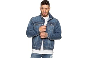Enzo Mens Designer Denim Jacket Western Classic Style Trucker Vintage Style Coat