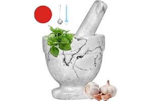 SIPARUI Mortar and Pestle Marble Set for Spices Pestos Seasonings Pastes Guacamole Bowl Herb Grinder Easy to Clean Included:Silicone Mat,Brush,Stainless Steel Spoon 11cm(4.33") (Small,White Gray)