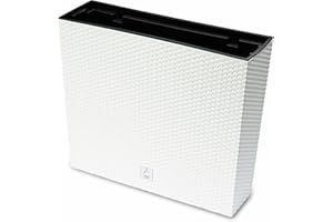 VALLE VERDE Jardinière 2 en 1 - Bac à fleurs avec insert - Pour la maison, le jardin, la terrasse - En plastique, aspect rotin, rectangulaire - 49,8 x 58 x 18 cm (blanc)