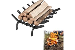 YRHome Grille de cheminée 42 cm - Support pour bois de cheminée - Étagère en bois avec 6 pieds - Support pour bûches de chauffage - Pour l'intérieur et l'extérieur - Noir