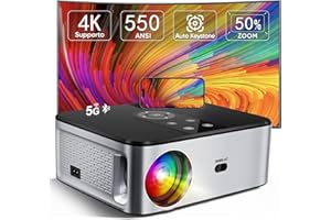 Proiettore【Android TV & Auto Correzione】 Horlat Proiettore Supporto 4K WiFi 6 Bluetooth, 25000 Lumen, Zoom 50%, Videoproiettore Home Cinema Compatibile con iOS/Android/TV Stick