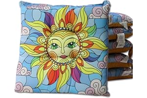 HABITA 33 HOME Cuscini Sedie Cucina Set da 6 (40x40x5cm) Cuscini Sedie Cucina, Coprisedia Cucina, Cuscini per Sedie Quadrati, Cuscino Sedia con Laccetti Decori Assortiti Trapuntati al Centro (Sole Vietri)