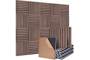 PAAUZOENG Pannelli acustici quadrati autoadesivi, set di 4 pannelli acustici da 30 x 32 cm, in fibra di noce su feltro acustico, rivestimento da parete per soggiorno, home Office e studio