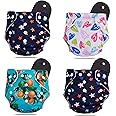 Novo Baby Leakage Proof Reusable Cloth Diaper With 5 Layer High absorbent Pad | Reusable Nappies| Freesize for Kids 0-3 Yrs | washable diapers (Pack of 4)