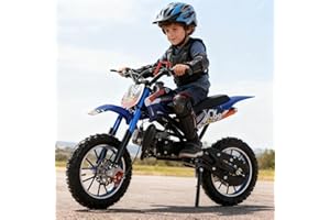 Luojuny 49cc Kids Dirt Bike, 2-Stroke Off Road Mini Motorcycle, Gas Power Motocross Pocket Motorbike with Front Rear Disc Brakes, Gas Dirt Bike for Kids, Racing Max Speed 40KM/H (Blue)