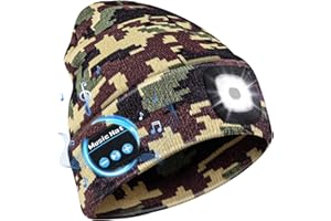 Deilin Bonnet Bluetooth avec LED Lampe, Bonnet Musique Bluetooth V5.0 avec écouteurs sans Fil USB Rechargeable Bonnet tricoté d'hiver Chaud Chapeau Lumiere Frontale, Cadeau de Noël pour Homme Femme