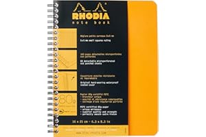 RHODIA 193428C - Spiral Notebook (Full Binding) Notebook Orange - A5+ - Small Squares - 160 Detachable Pages - White Clairefontaine Paper 80 g/m - Soft and Resistant Cover - Classic