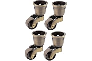 BULLDOG CASTORS Solid Brass Castors Casters with 28mm Wheel (Set of 4) – Genuine Solid Brass - Antique Vintage Effect – Cup Style Fitting – UK Company