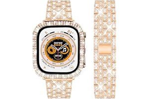 DEALELE Bands and Case Compatible with Apple Watch 49mm 46mm 42mm 45mm 41mm 44mm 40mm 38mm, Bling Diamond Metal Strap with Protective Case for iWatch Series 10/9 / 8/7 / 6/5 / 4/3 / SE/Ultra