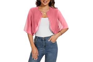 HANERDUN Ocieplacze na ramiona damskie elegancka ceremonia bolerko kardigany szyfonowe krótkie rękawy otwarty krótki krótki płaszcz z guzikiem na lato wiosna jesień