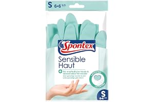 Spontex Känslig hud, hudvänliga hushållshandskar, för känsliga händer och latexallergiker, mjuk flockning, storlek S (1 x 1 p