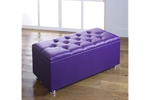 CROWNBEDSUK CROWN FAUX LEATHER DIAMANTE OTTOMAN TOY STORAGE BLANKET BOX (PURPLE)