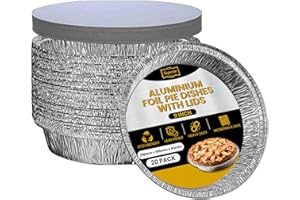 Superior Foil Pie Dishes 9 inch Round – Pack of 20 Foil Pie Cases with Lids – Durable Oven Freezer Safe Disposable Aluminum Foil Flan Dishes for Baking Storage Takeaway