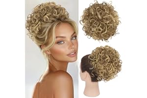 RUWISS Chignon Finto per Capelli Coda di Cavallo Ricci Corti Estensione Elastica Coulisse Capelli Sciolti Naturali per Donne Ragazze (80g Biondo Chiaro Cenere Misto Biondo Candido)