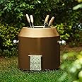 Haus of bars by Speedx- Charcoal Tandur with 4 Skewers | Home Cooking Tandoor Crafted with a Blend of Clay & Metal, (20x20x20) Inches, Cylindrical (Matt Gold)