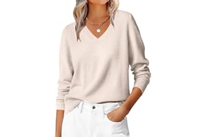 Hotouch Pull à col en V pour femme - Manches longues - Pull basique - Léger et ample - Automne - Hiver - Chaud - Tailles S à XXL