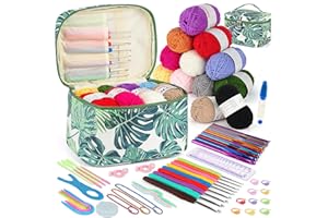 Coopay Häkelnadel Set, Tragbar Häkelset für Anfänger, Bunte Metall Häkelnadel und TPR Häkelnadeln mit Weichem Griff, Häkelnadeln Set mit 12 Garn, Häkeltasche, Zubehör, Reich Anfänger Häkelset