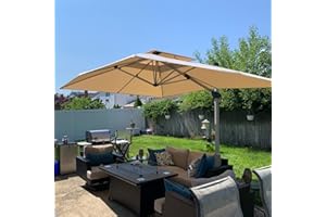 PURPLE LEAF Sonnenschirm Rechteckig 270 x 365 cm Ampelschirm Groß Stabil Marktschirm Groß 360°Rotation, Gartenschirm mit Kurbel, XXL Sonnenschutz UV50+, Beige