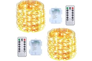 RJEDL JEDL Catena luminosa a batteria, 2 x 12 m, 160 LED, luce bianca calda, per interni, con batteria per Natale, camera da letto, feste, matrimoni