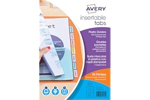 AVERY - Double pochettes intercalaires à onglets personnalisables et imprimables. 6 touches. Format A4+ (permet de classer des pochettes perforées). En polypropylène coloré translucide.