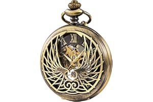 TREEWETO Montre de Poche mécanique avec Chiffres Romains et Ailes d'aigle, Bronze, Bronze