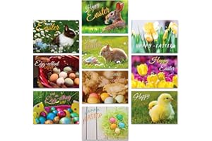 A&M Natural Living Easter Cards Pack Of 10, A6 Multipack Blank Greeting Cards With Envelopes, 10 Bunny Rabbit Flowers & Easter Egg Designs, Blank Inside, Made In The UK