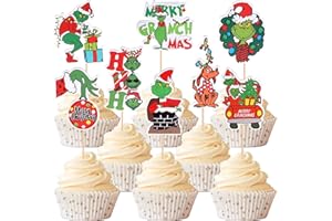 Xsstarmi 32 Pack Grinch Christmas Cupcake Toppers Two Sides Printed Grinchmas Cupcake Picks Drink Up Grinches Cake Decorations for Merry Grinch Christmas Holiday Theme Birthday Party Supplies