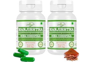 MORSAN NUTRAVEDA Manjishtha-Kapseln 500 mg. 60 Veganer. Einheiten | Manjith (Rubia Cordifolia) Extrakt-Kapseln für Männer und Frauen | Ayurvedische Kräuterergänzung/Heilmittel | 10:1 Stärke (2 Flasche mit 60 Kapseln)