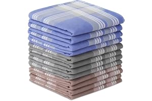 AYBUY 12Packs 40Cm Cotton Men's Handkerchiefs, Premium Soft Mens Handkerchiefs, Classic Checkered Pattern Pocket Square, Multiple styles colors, for Weddings, Prom, Celebration, Gift for Men