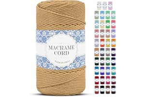 Uiopa Cuerda Macrame 4mm x 200m Hilo Macrame Grueso Cuerda de Algodon Natural Suave de 4 Hilos, Cordel Algodón para DIY Manualidades Tapices de Pared Cortina Colgador de Plantas (Café)