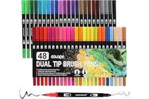 Funnasting Dual Tip Brush Pens, Colouring Pens 48 Colors Felt Tip Pens Art Markers with Flexible Nylon Brush Tip & Fineliner Tip for Colouring/Drawing/Sketching/Painting