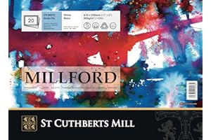 SAUNDERS WATER FORD SERIES St Cuthberts Mill Millford ST CUTHBERTS MIL Millford, Bloc Encolado 4 lados, 23x31cm, Grano Fino, 300g, 12 hojas, 100% Algodón Papel de Acuarela, Blanco